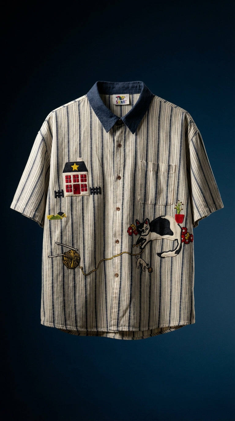 Urban Patch Stripe Shirt — Relaxed Fit Brown — view 5