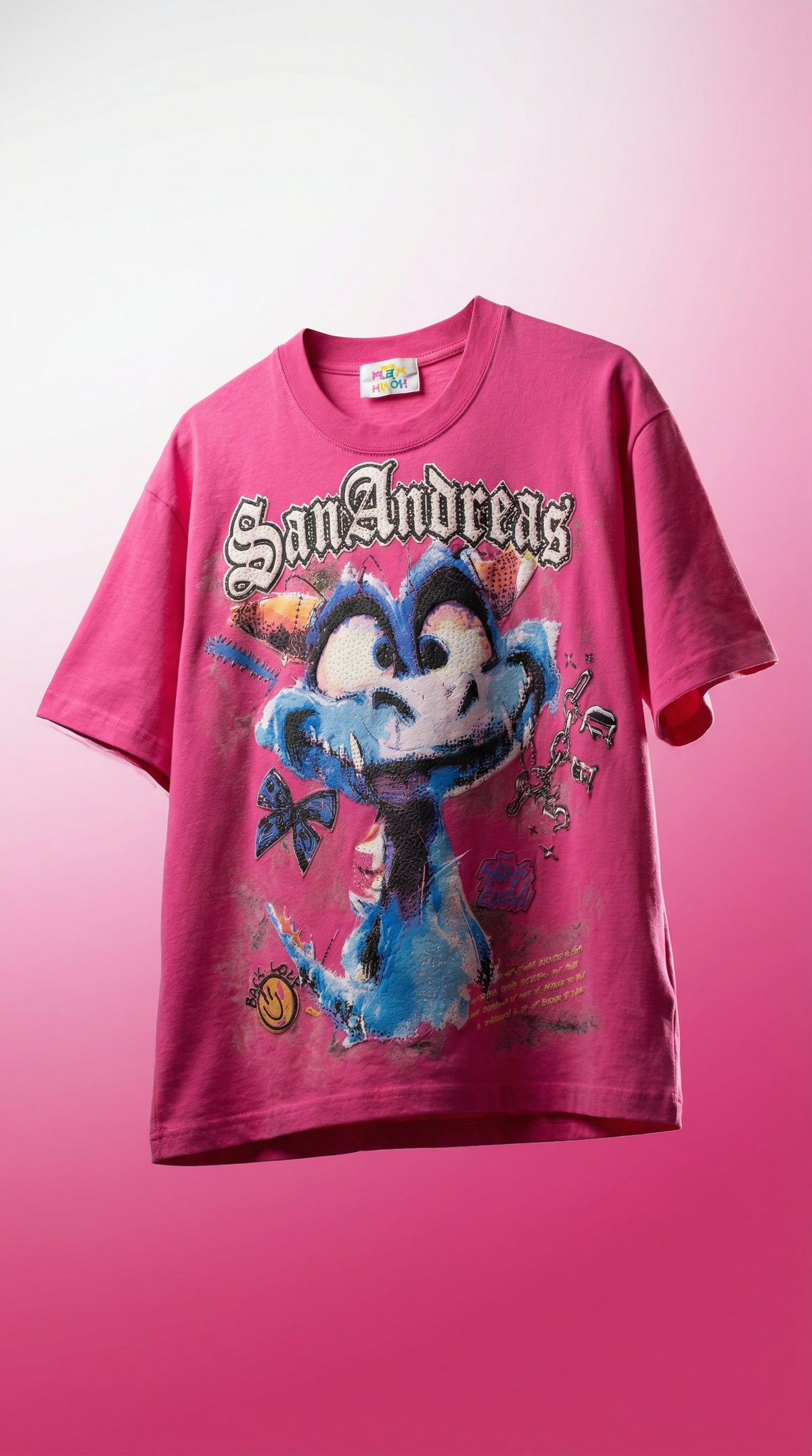San Andreas Graphic Tee — Pink Oversized Fit — view 5