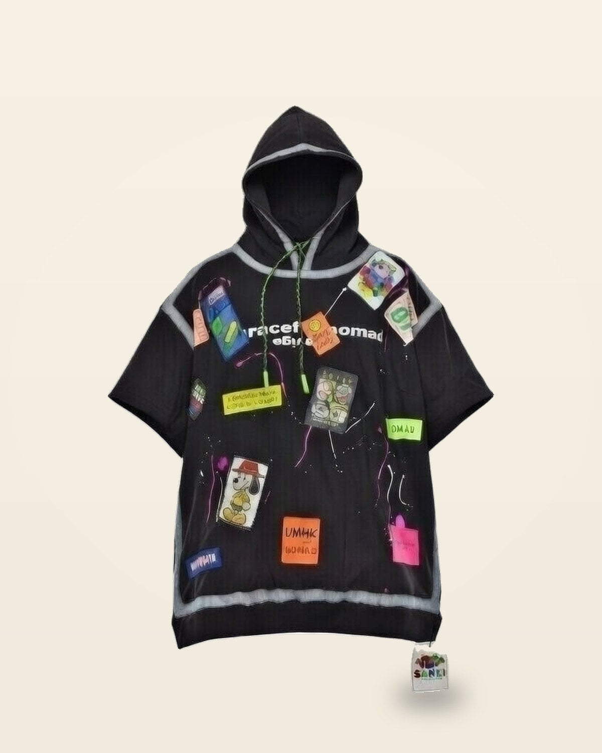 Fuchsia Patch Oversized Hoodie Tee — Black Premium Streetwear
