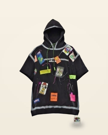 Fuchsia Patch Oversized Hoodie Tee — Black | SANKI Delhi