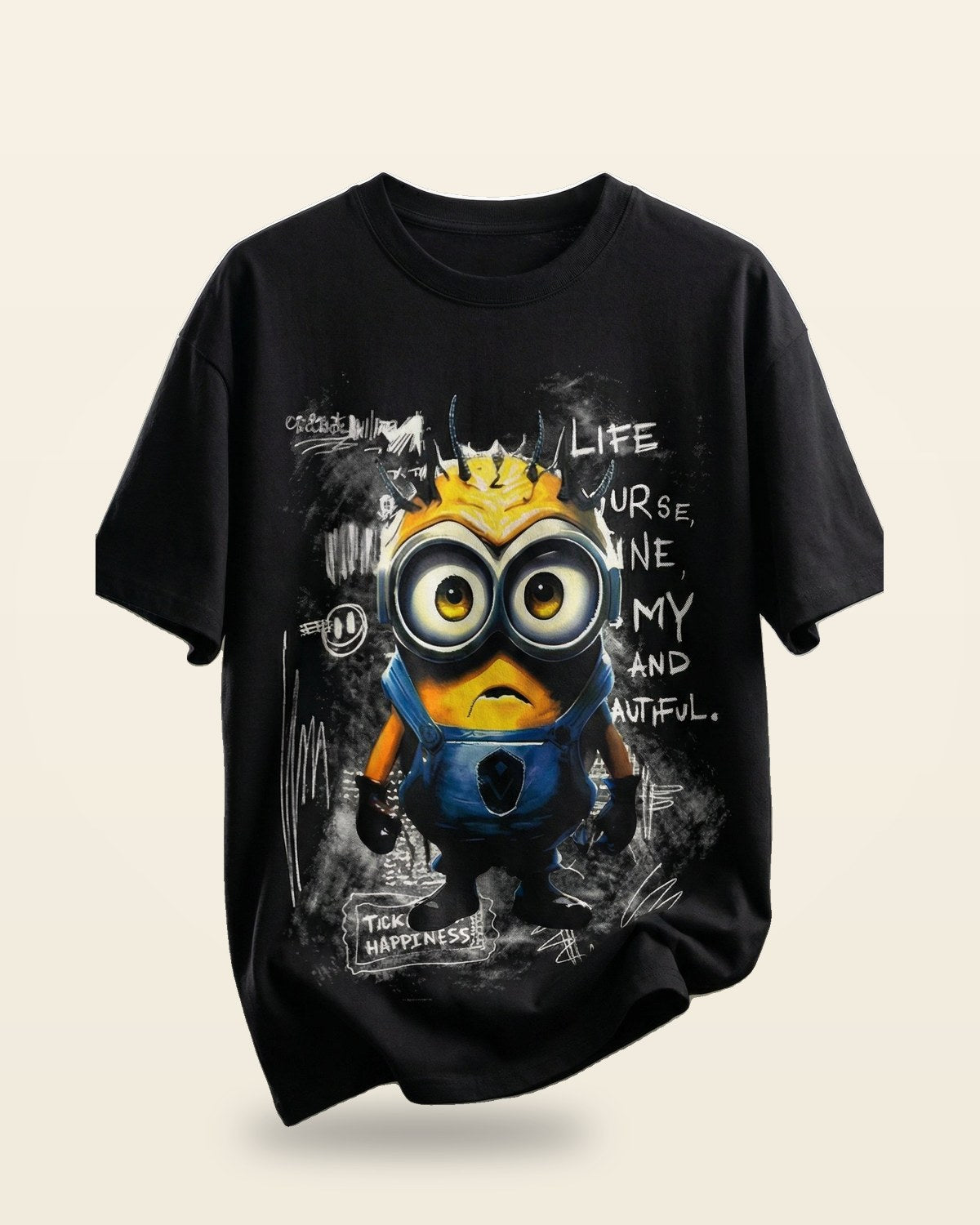 Funky Cartoon Graphic Tee — Black Oversized Fit