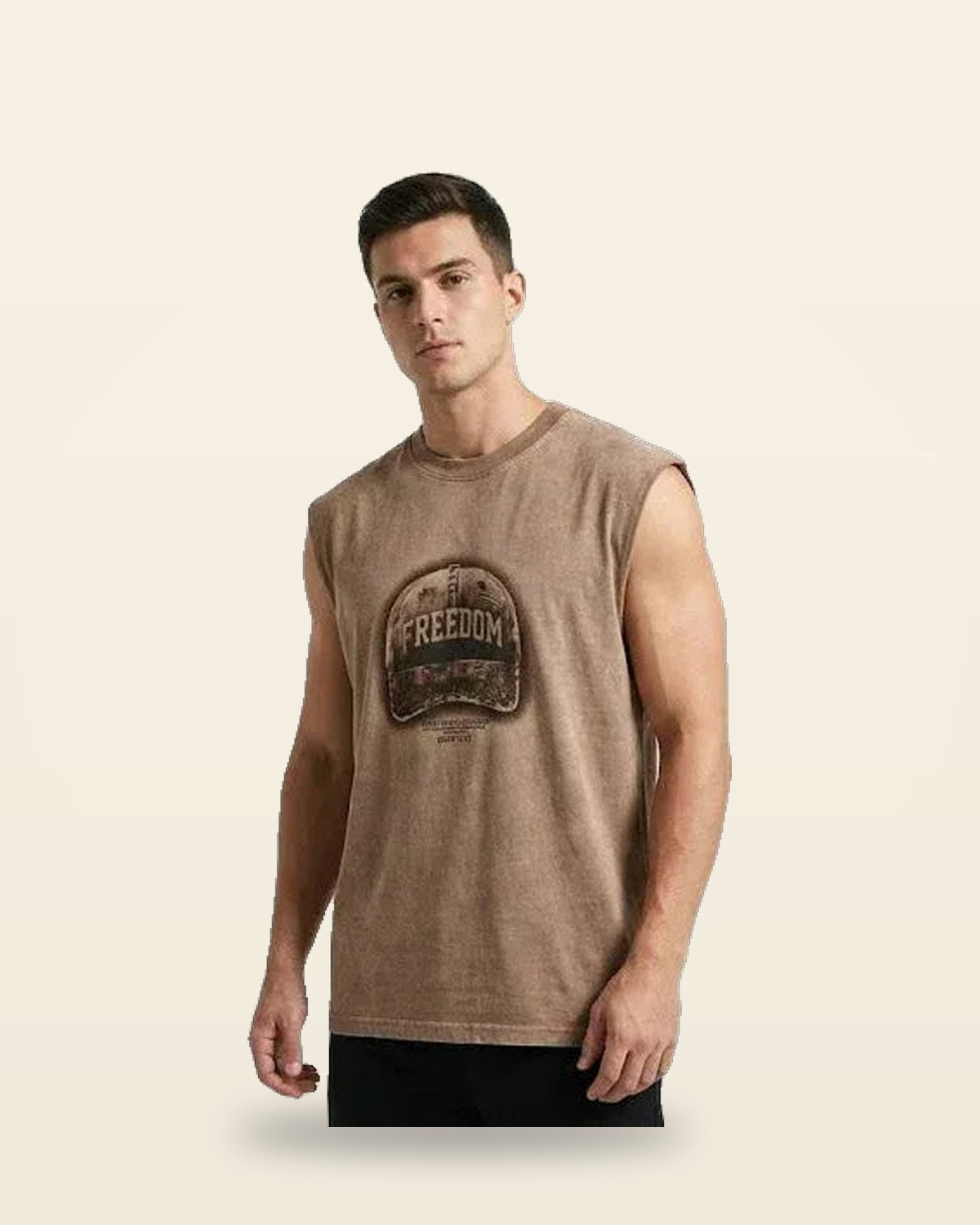 Funky Sando — Ribbed Cotton Tank in Brown Black