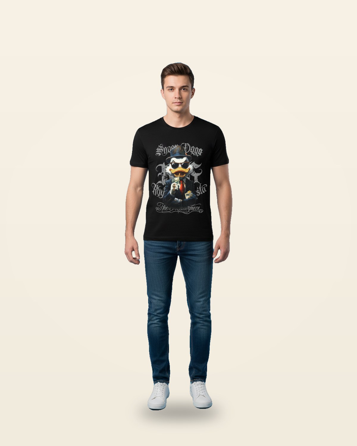 Gangster Cartoon Graphic Oversized Fit — Black