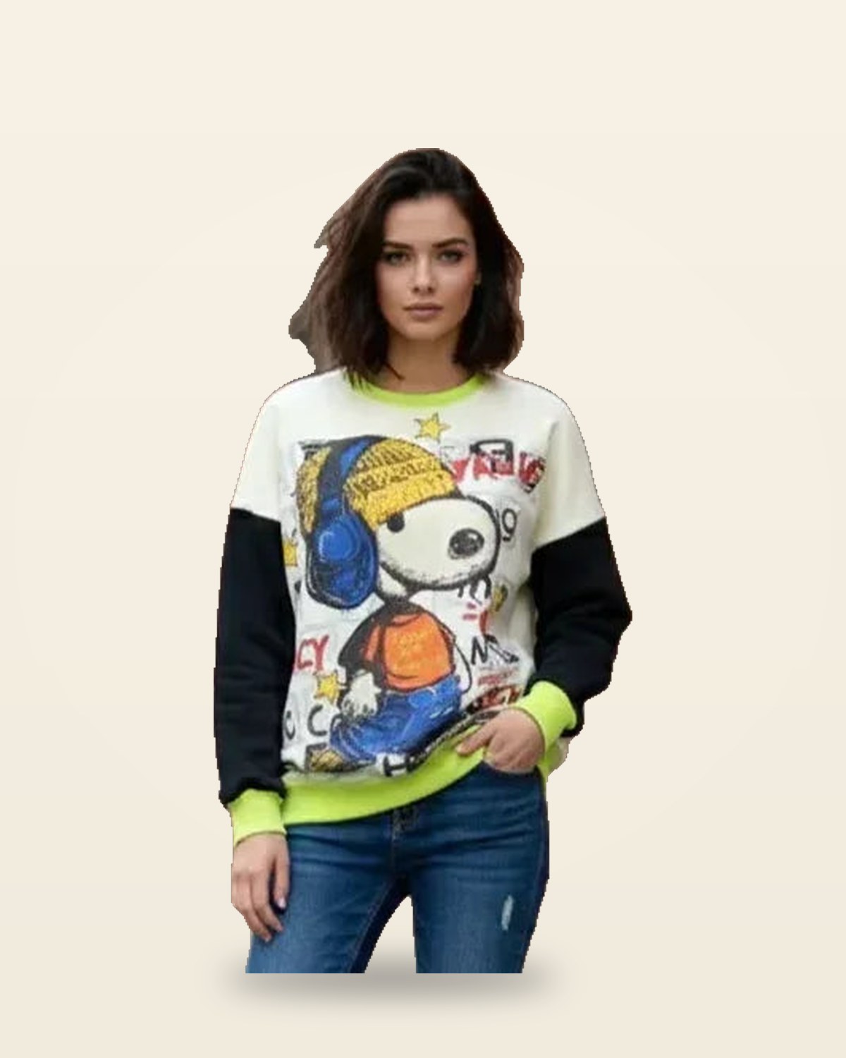 Geometric Panel Oversized Sweatshirt — Fleece-Backed Cotton