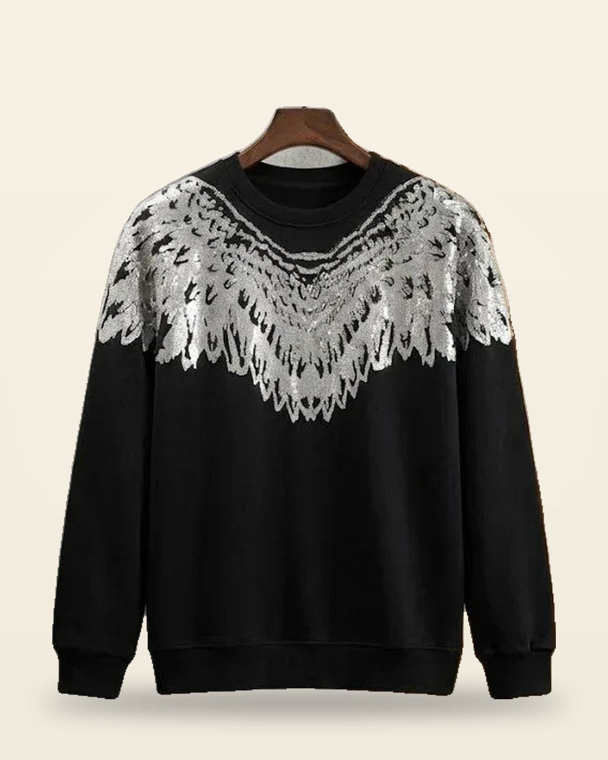 Geometric Print Fleece Sweatshirt — Black Cotton