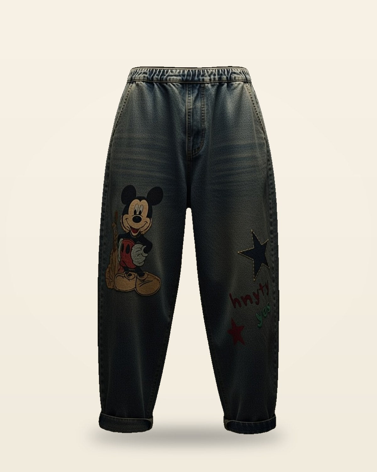 Graffiti Denim Jeans — Baggy Fit with Cartoon Print