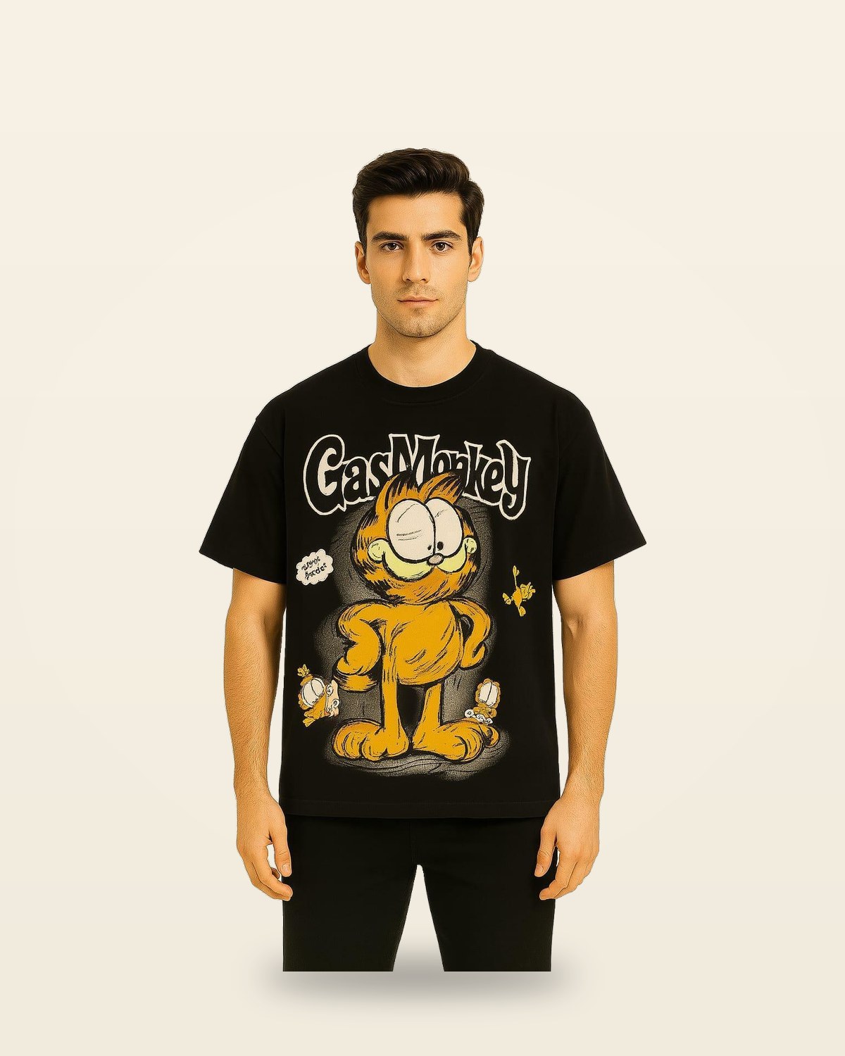 Graphic Character Drop Shoulder Tee — Black