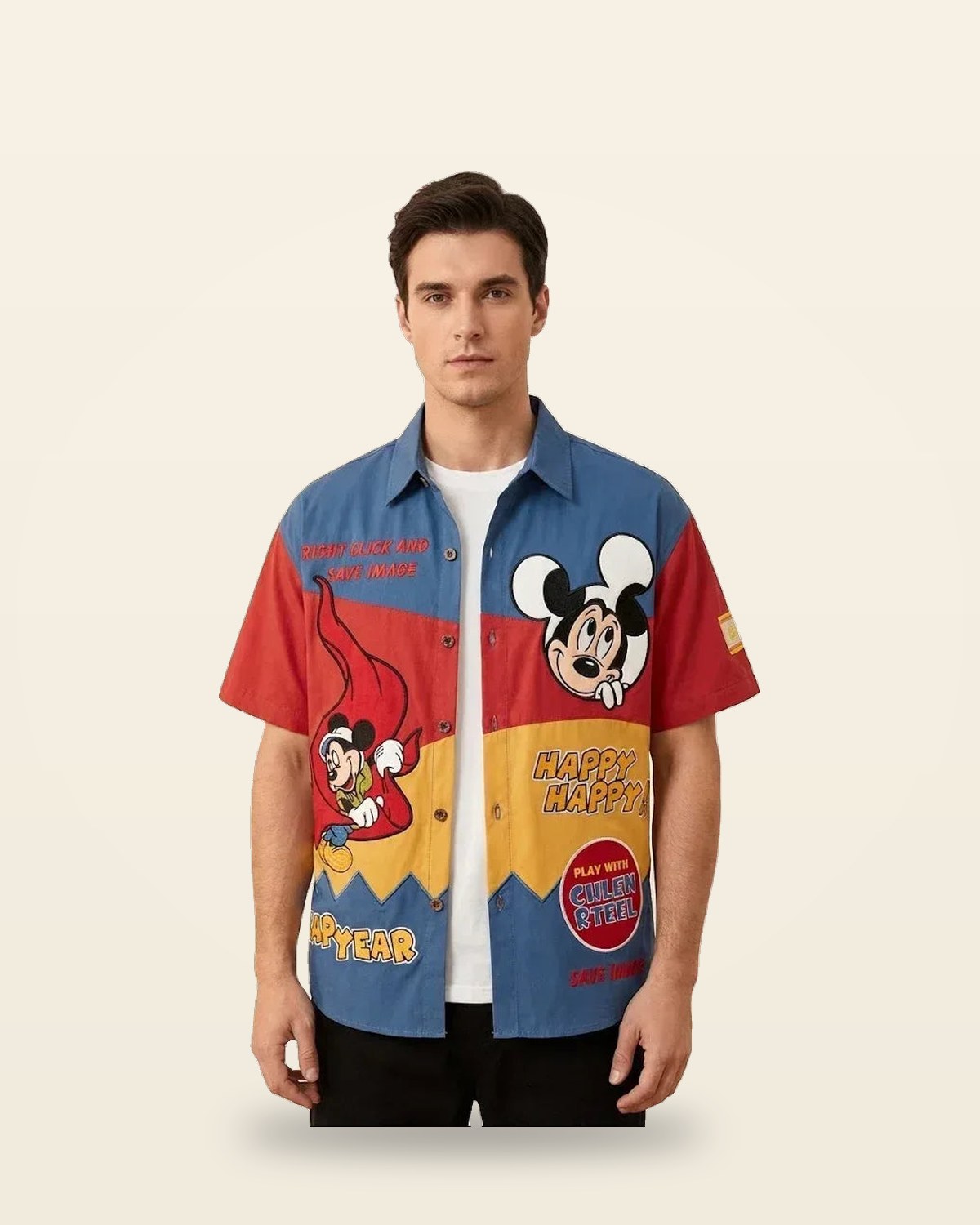 Graphic Print Half Sleeve Shirt — Oversized Camp Collar