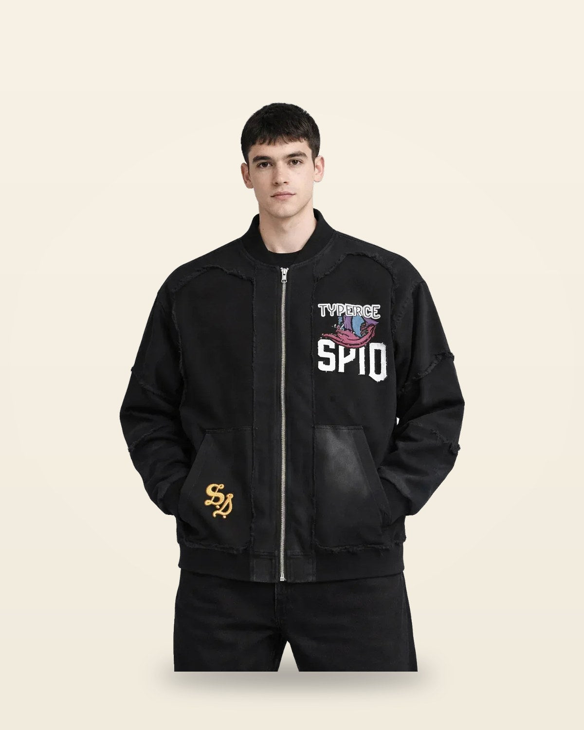 Graphic Print Half-Sleeve Jacket — Structured Streetwear Fit
