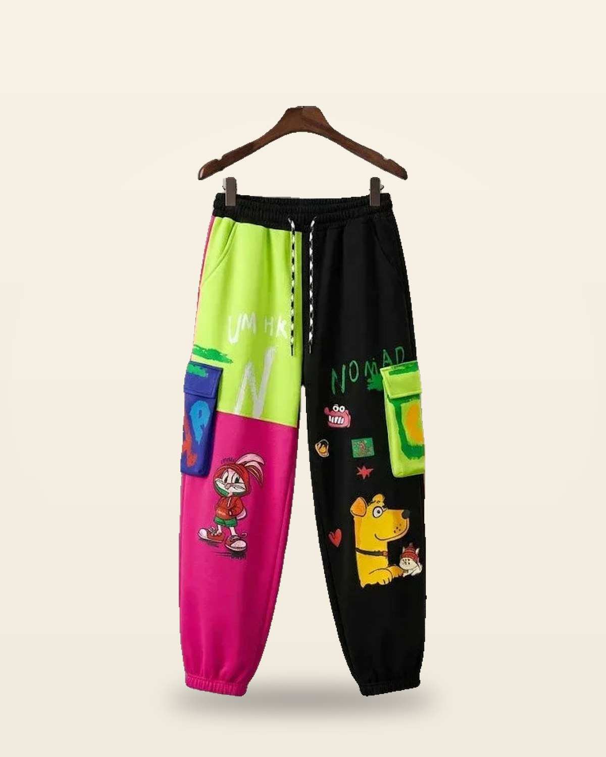 Graphic Print Joggers — Black Pink Colorblock
