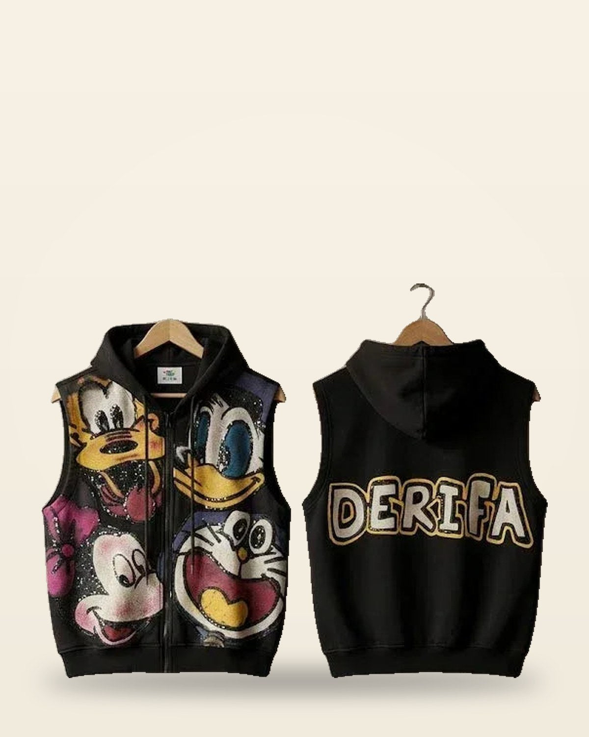 Graphic Sleeveless Hooded Vest — Oversized Fit