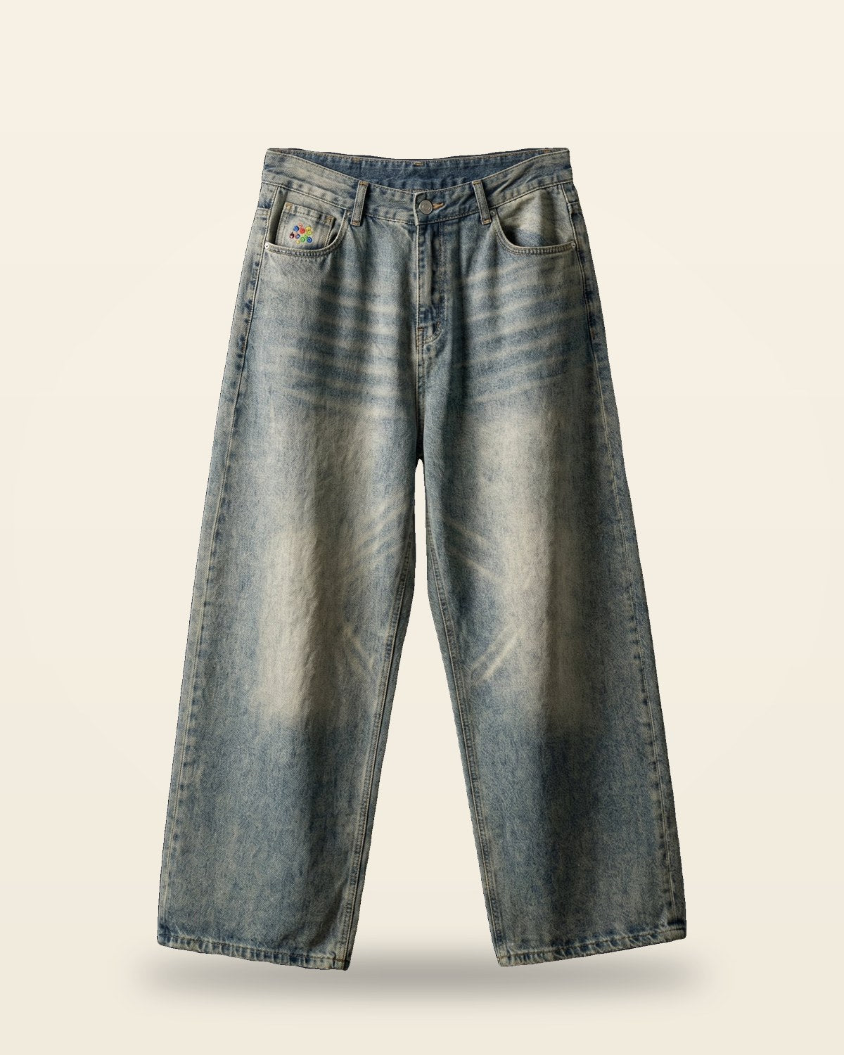 Grey Blue Wide-Leg Denim Jeans — Relaxed Fit