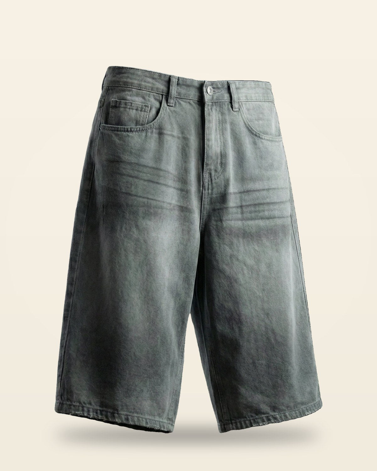 Grey Character Denim Shorts — Embroidered Street Fit