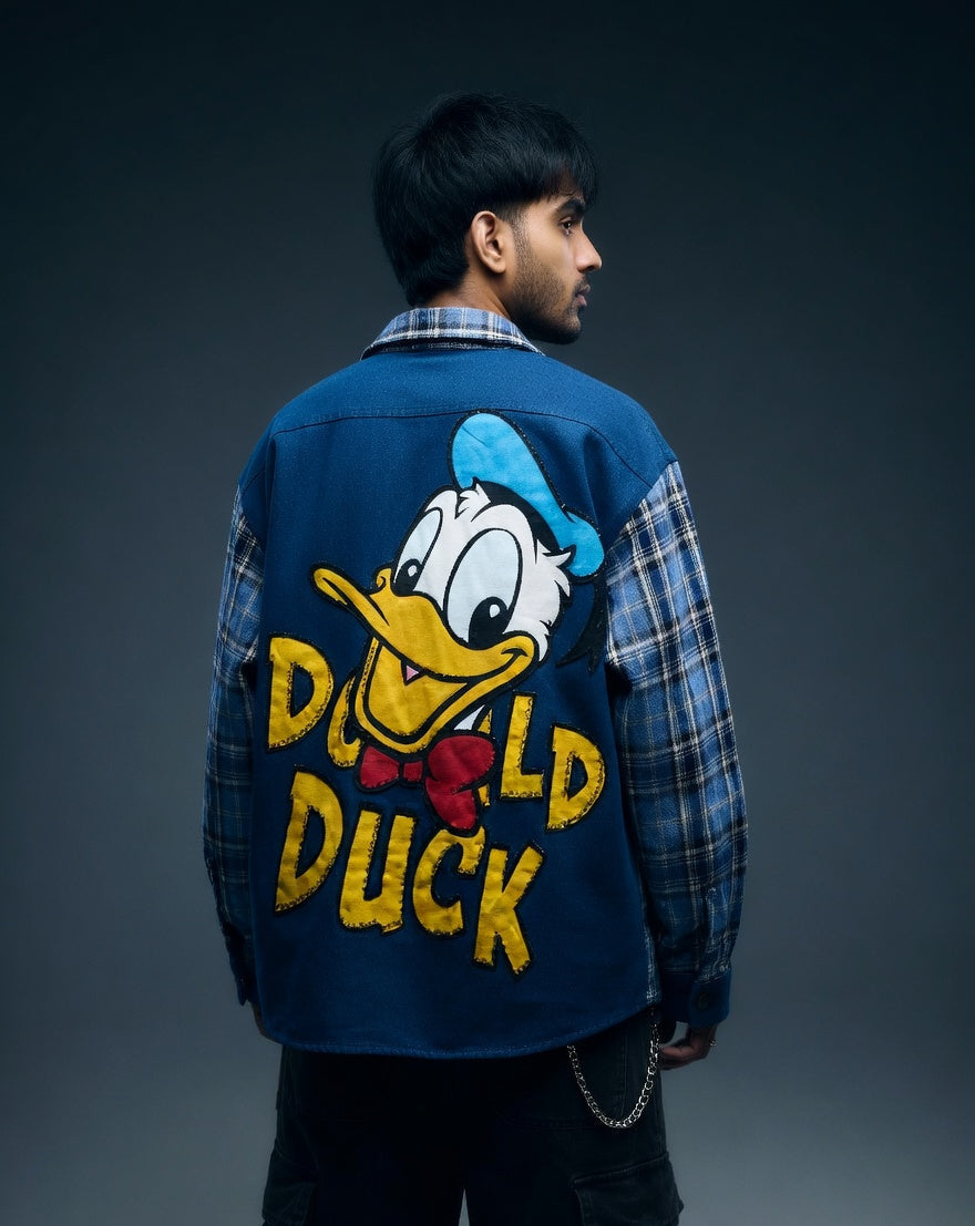 Denim Cartoon Print Oversized Shirt — Premium Cotton Blend — view 3
