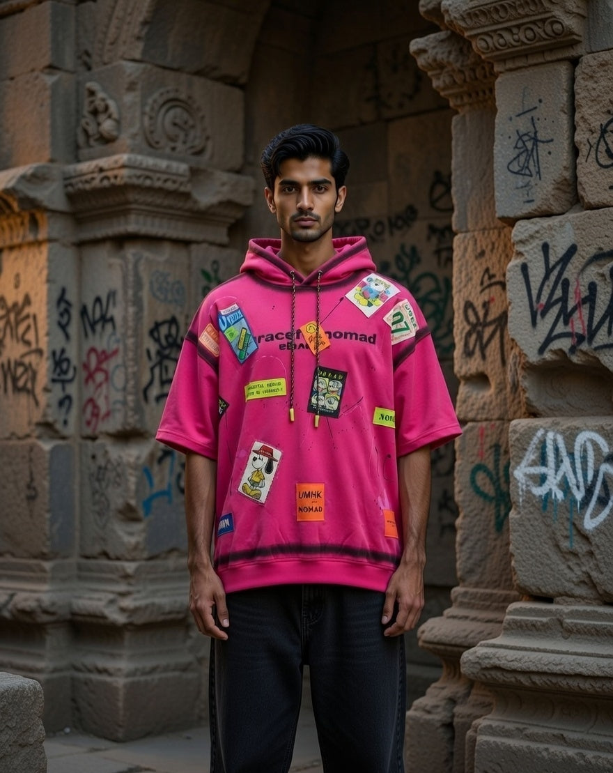 Urban Patch Fuchsia Oversized Tee Hoodie — Pink — view 2