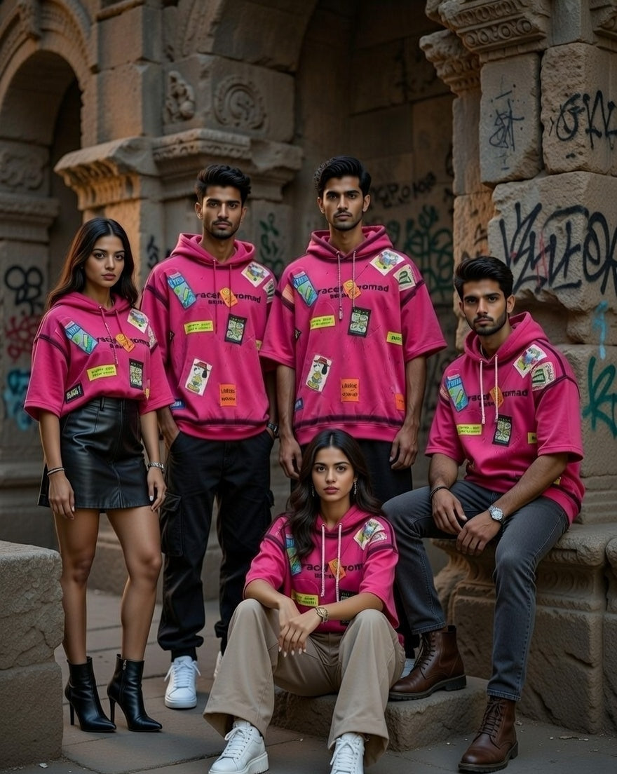 Urban Patch Fuchsia Oversized Tee Hoodie — Pink — view 3
