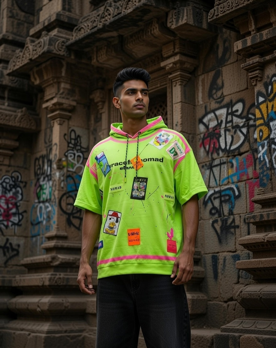 Urban Patch Fuchsia Oversized Hoodie Tee — Green — view 2