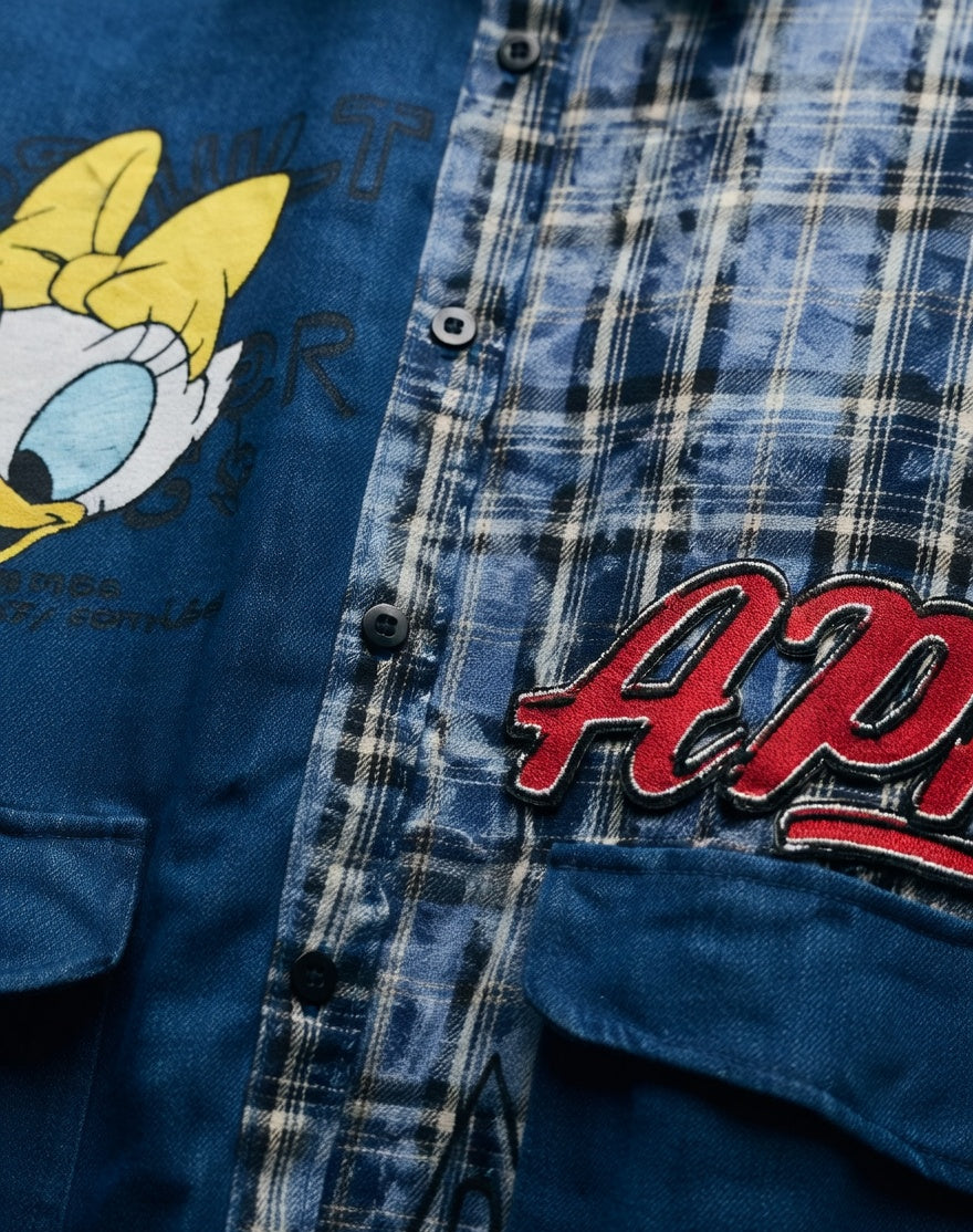 Denim Cartoon Print Oversized Shirt — Premium Cotton Blend — view 4