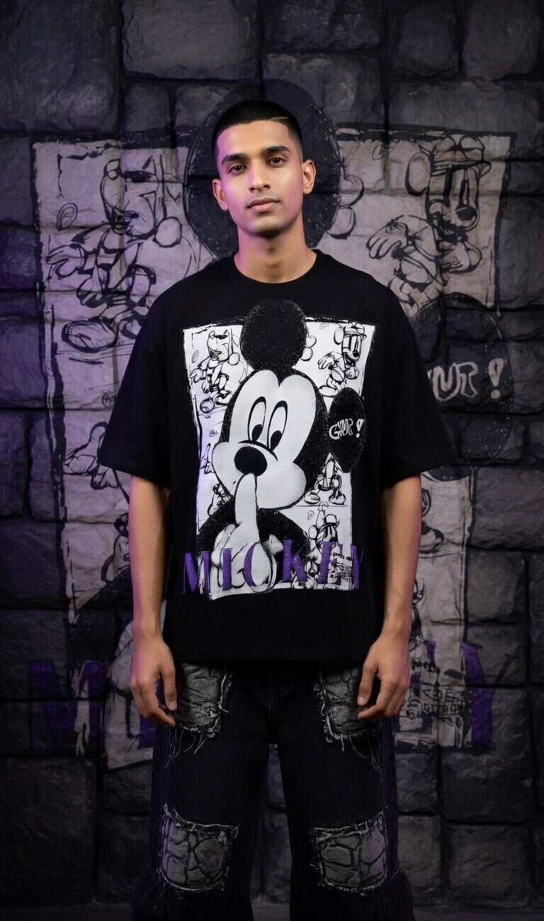 Stay Chill Character Print Oversized Tee — Combed Cotton — view 9