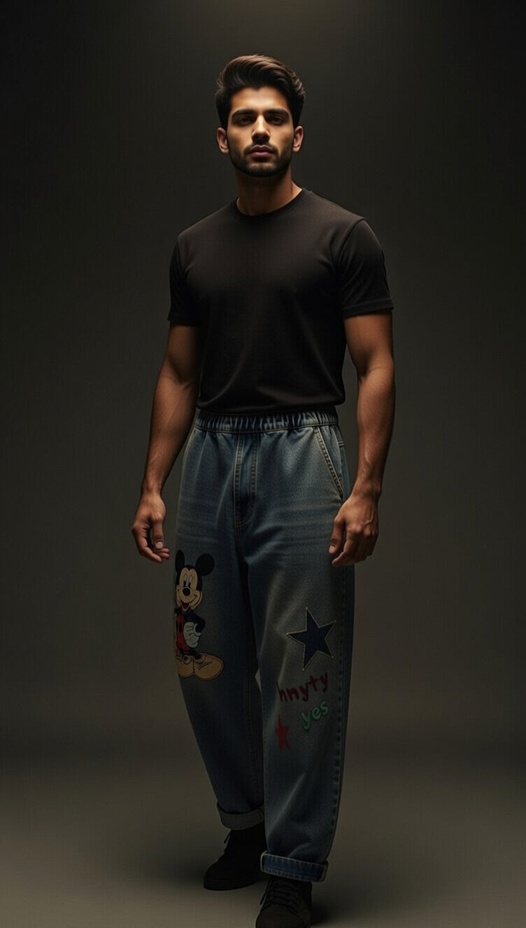 Graffiti Denim Jeans — Baggy Fit with Cartoon Print — view 2