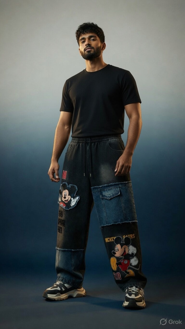 Toonastic Graphic Print Denim Jeans — Black Streetwear Fit — view 3
