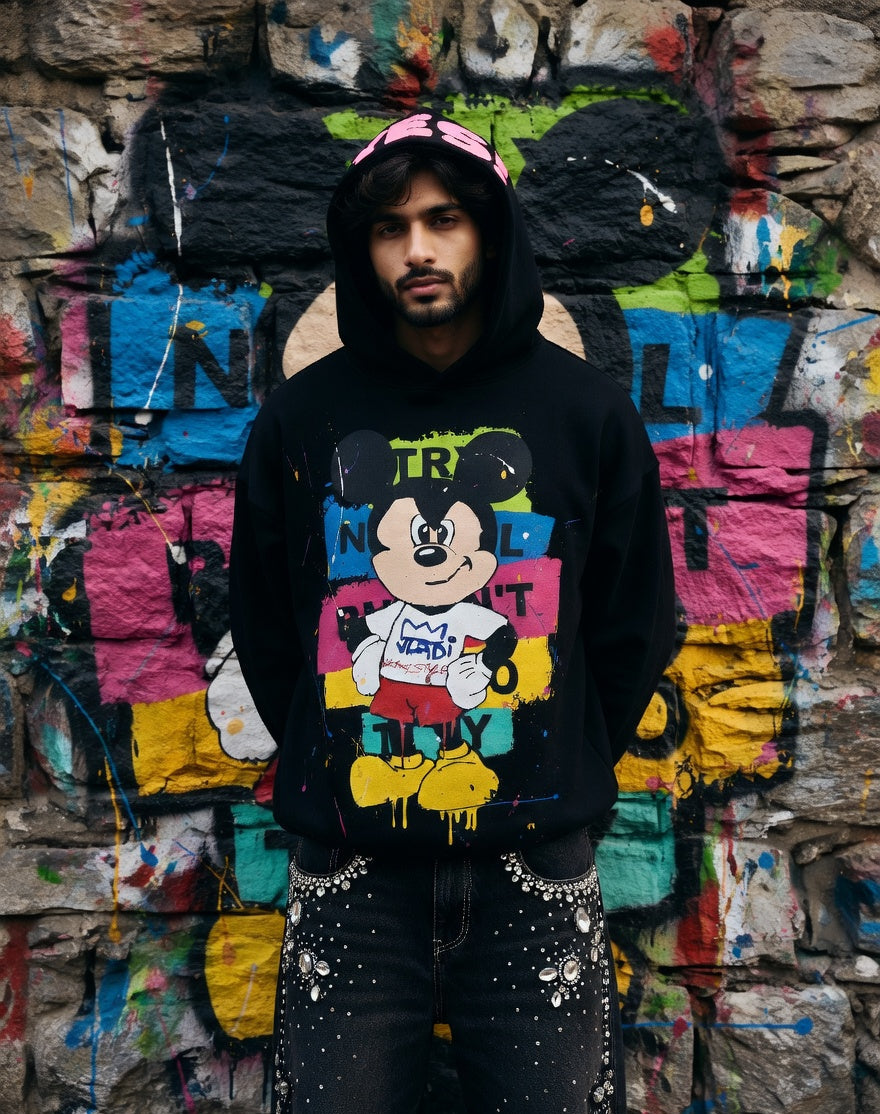 Mad Mood AF Oversized Hooded Tee — Black — view 2