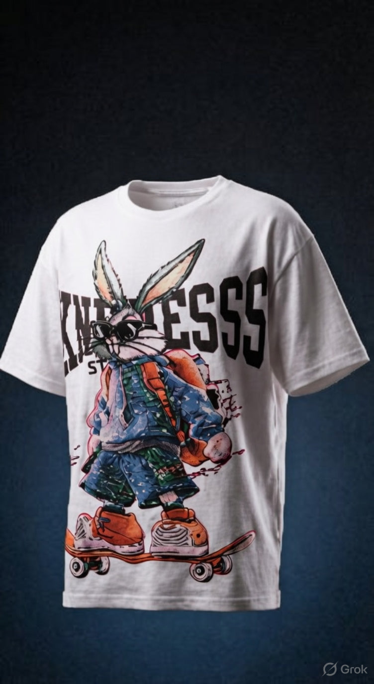 Rabbit Graphic Oversized Tee — Premium Drop Shoulder Fit — view 4