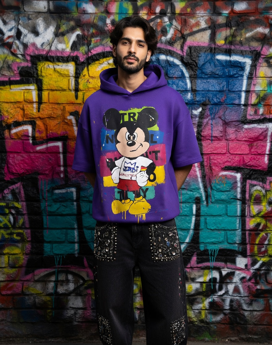 Mad Mood Oversized Hooded Tee — Purple Premium Fit — view 2