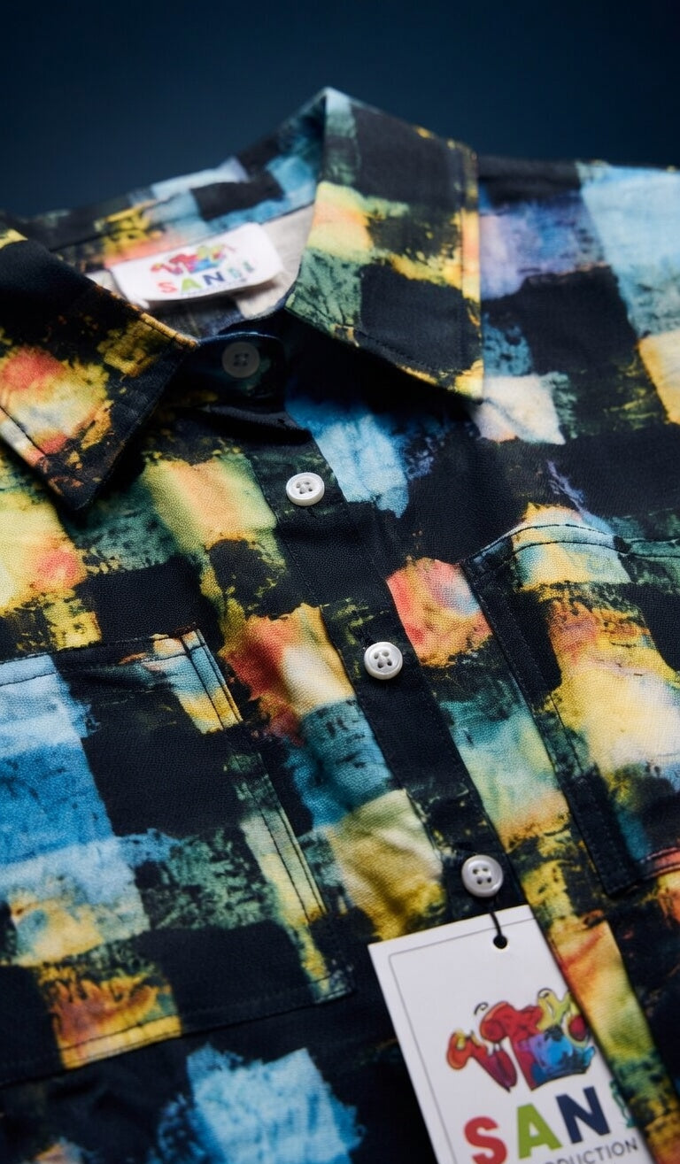 Multicolor Abstract Art Oversized Shirt — Premium Woven Cotton — view 4