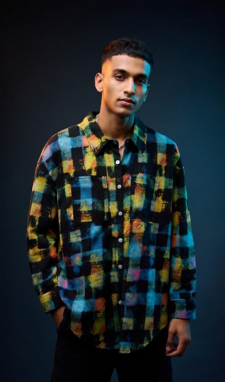 Multicolor Abstract Art Oversized Shirt — Premium Woven Cotton — view 3