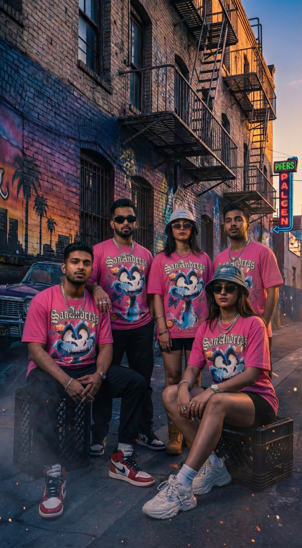 San Andreas Graphic Tee — Pink Oversized Fit — view 3