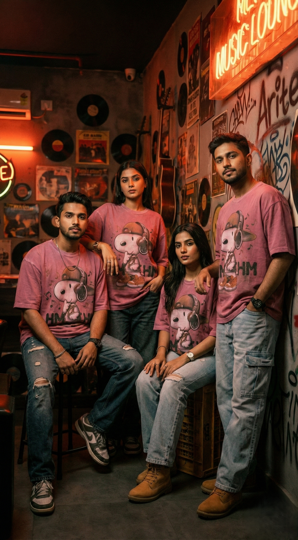 Beagle Music Graphic Oversized Tee — Maroon — view 2