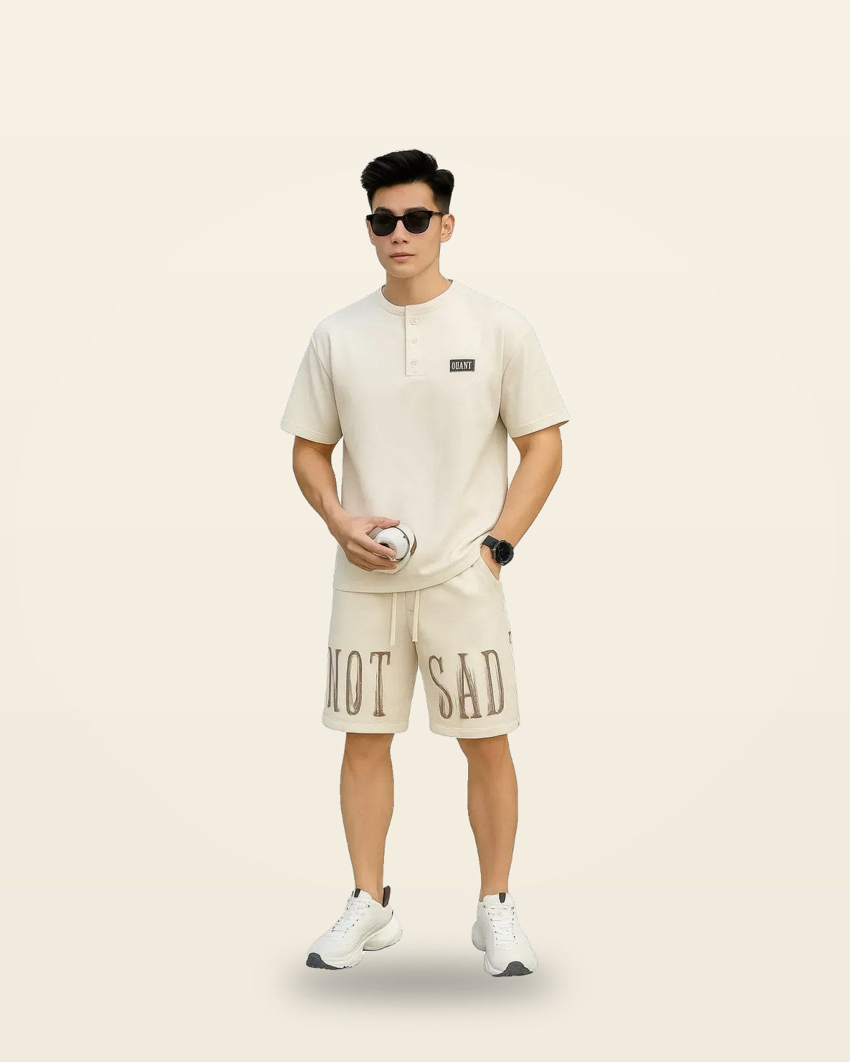 Henley Co-ord Set — Shorts + Top in Beige