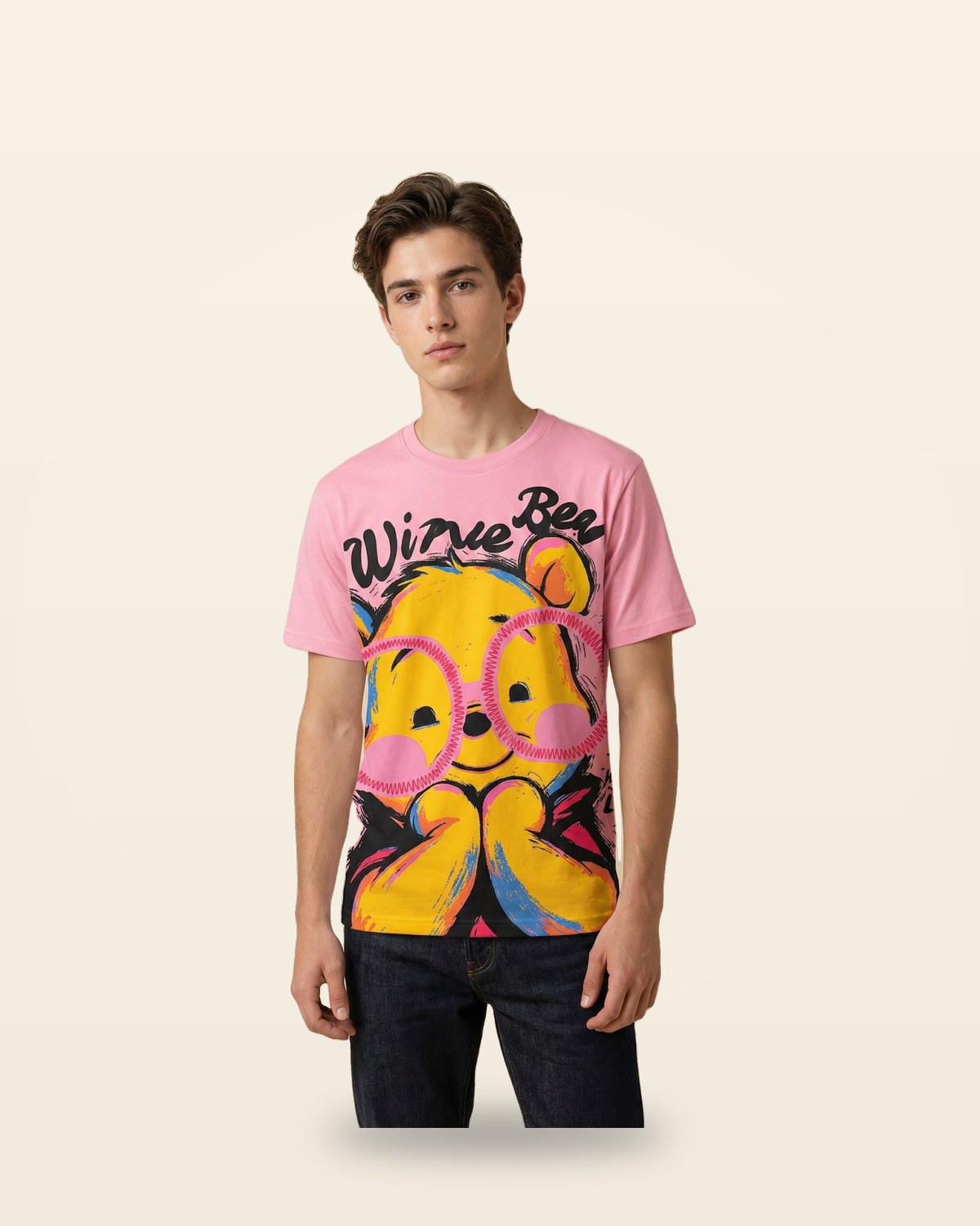 Honey Bear Graphic Oversized Tee — Pink Heavyweight Cotton
