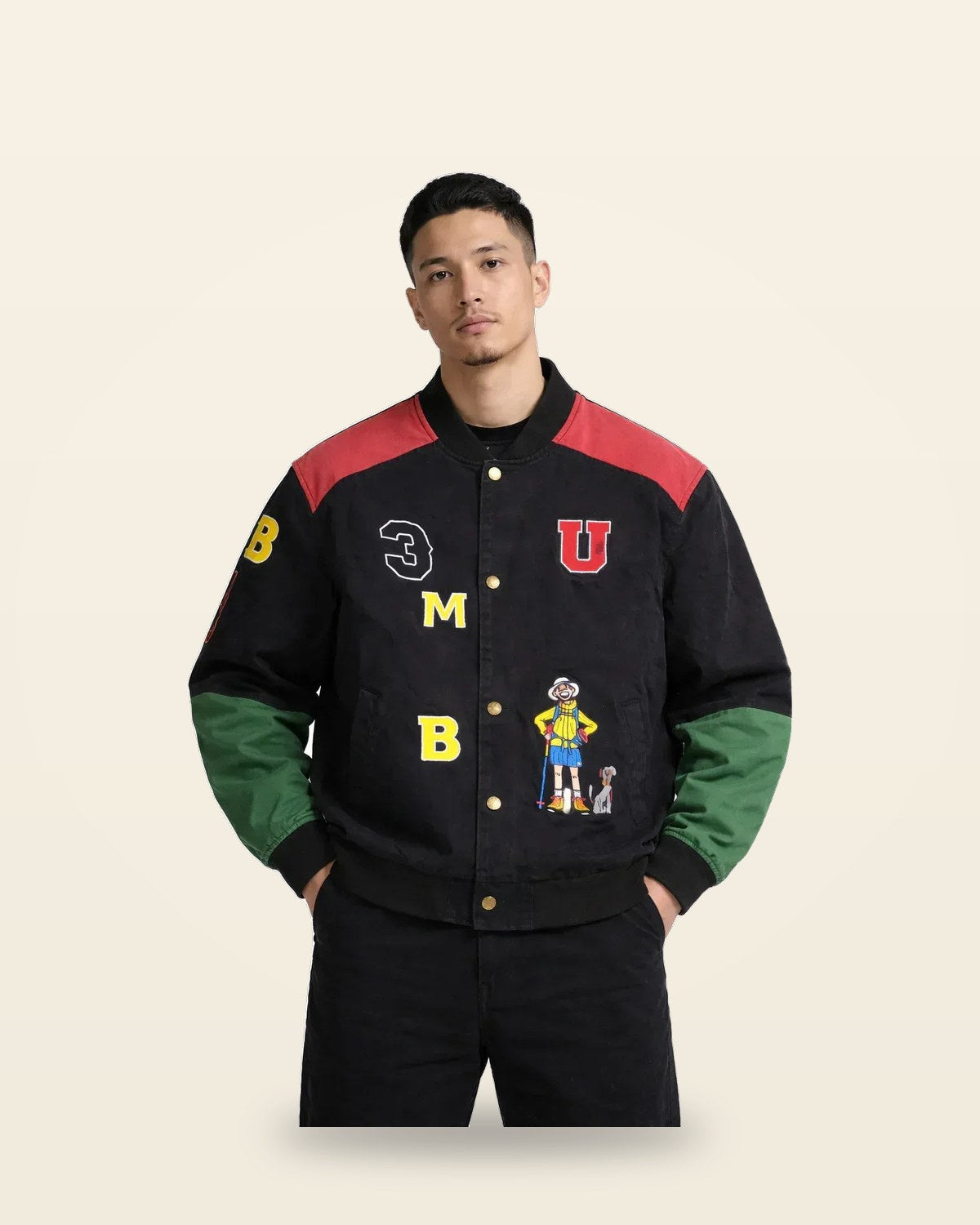 Illustrated Charactervegan leather Jacket — Premium Black
