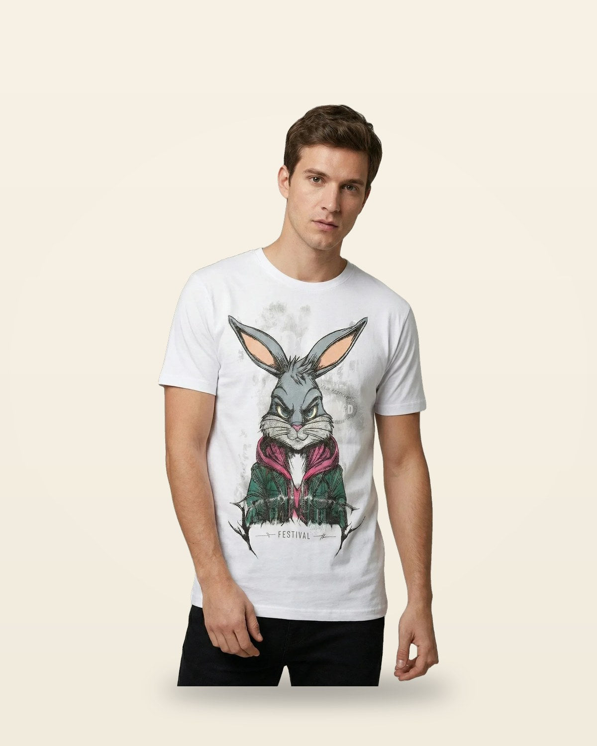 Illustrated Graphic Fit — White Oversized Round Neck Tee