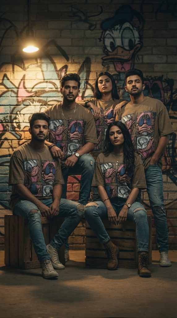Abstract Cartoon Oversized Tee — Brown Premium Fit — view 5