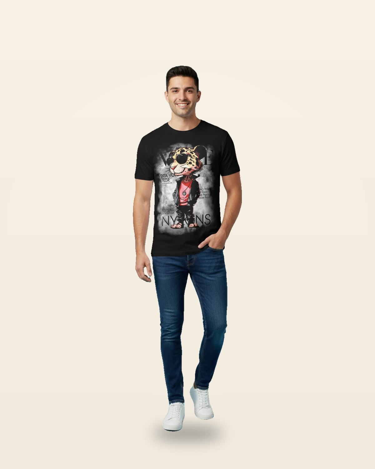 Leopard Character Graphic Tee — Heavyweight Cotton Black