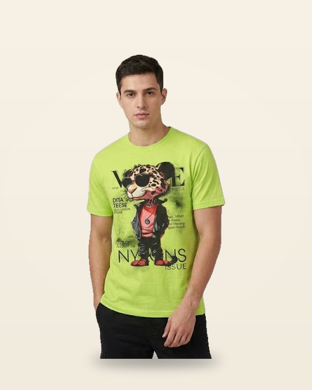 Leopard Graphic Oversized Tee — Yellow Drop Shoulder Fit