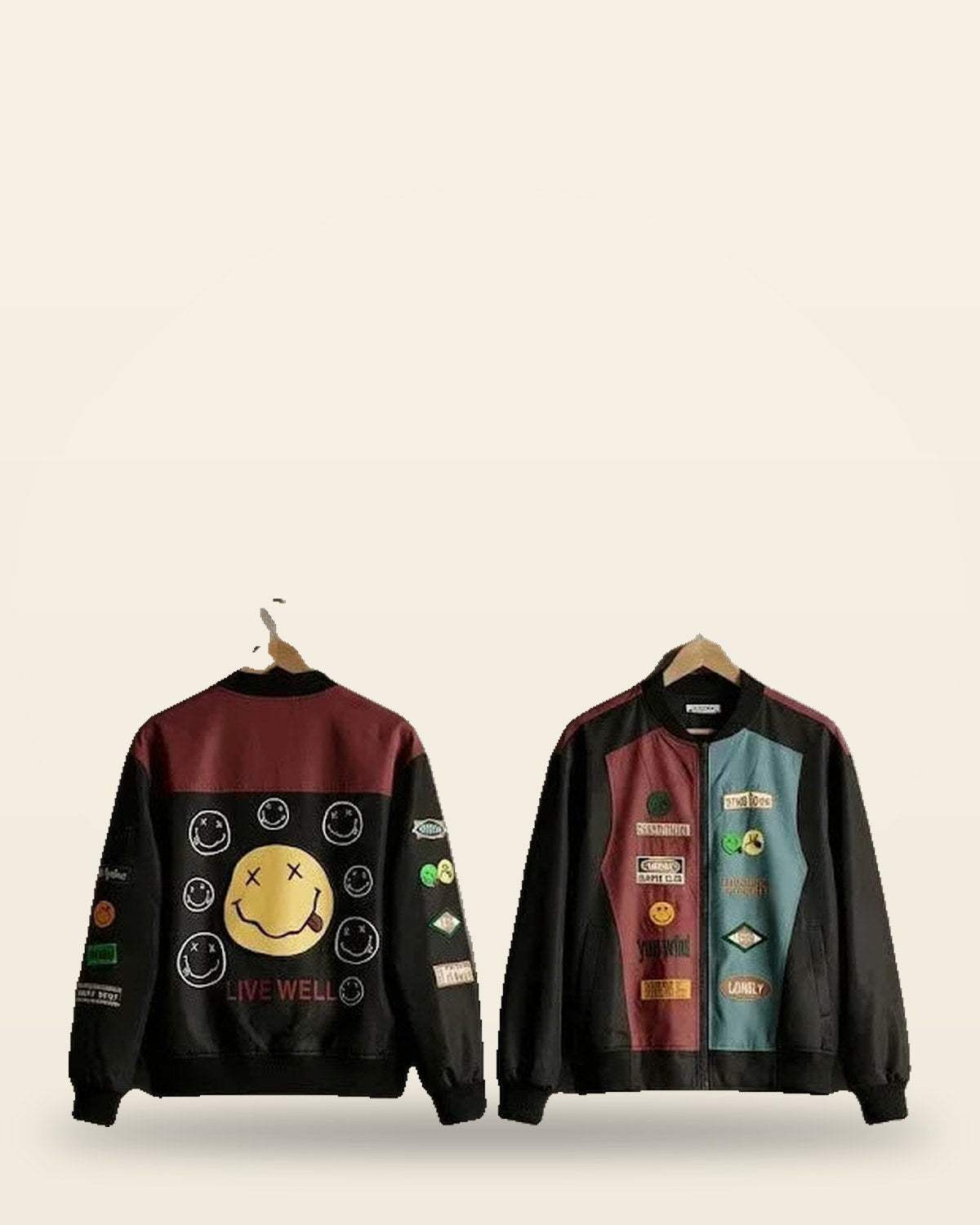 Lonely Color Block Patchwork Bomber Jacket — Oversized Fit