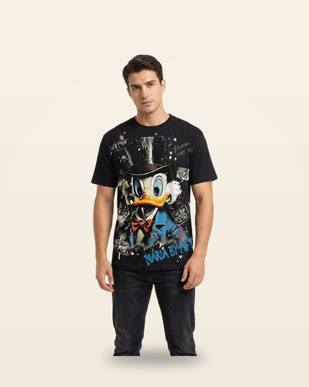 Luxury Duck Graphic Tee — Black Oversized Fit