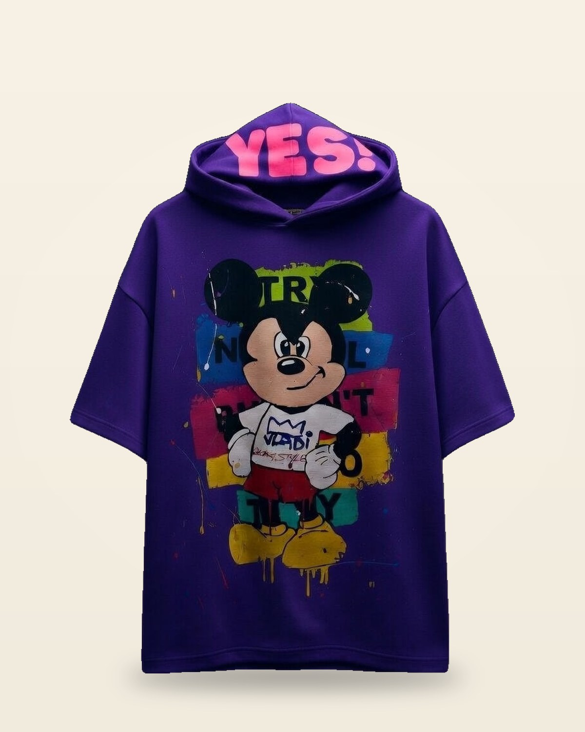 Mad Mood Oversized Hooded Tee — Purple Premium Fit