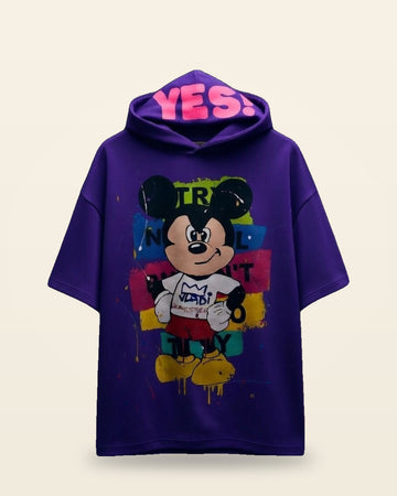 Mad Mood Oversized Hooded Tee — Purple | SANKI Delhi