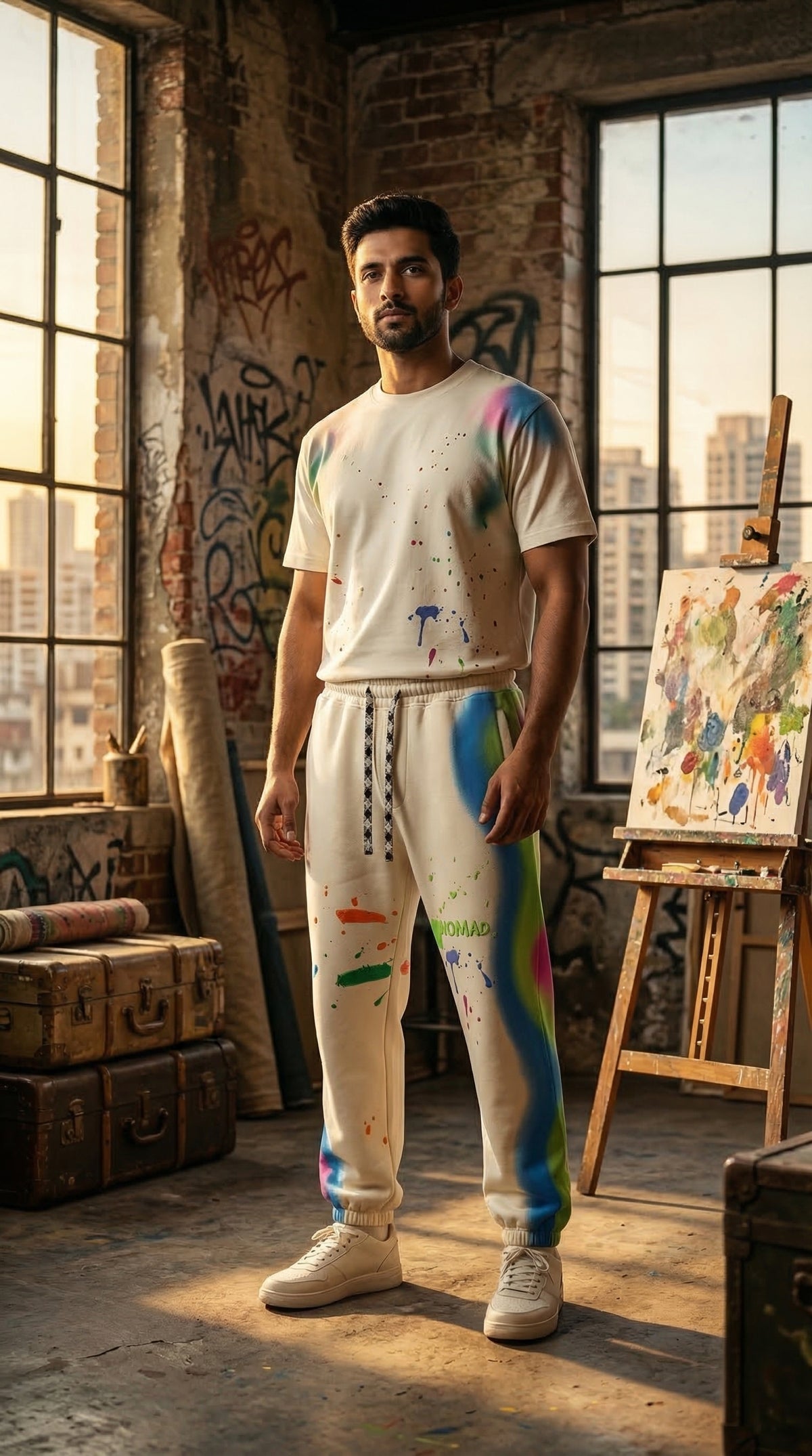 Game Over Graphic Joggers — Tapered Cream Lowers — view 2