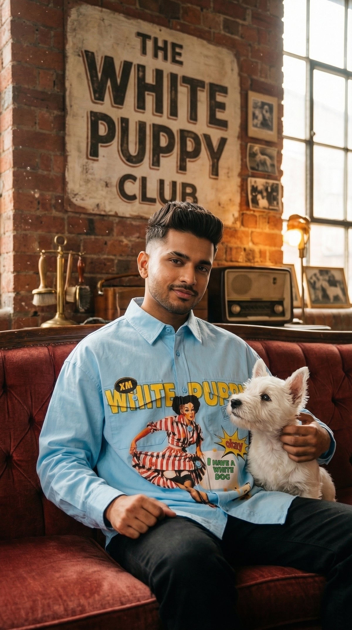 White Puppy Club Oversized Shirt — Premium Cotton Twill — view 3