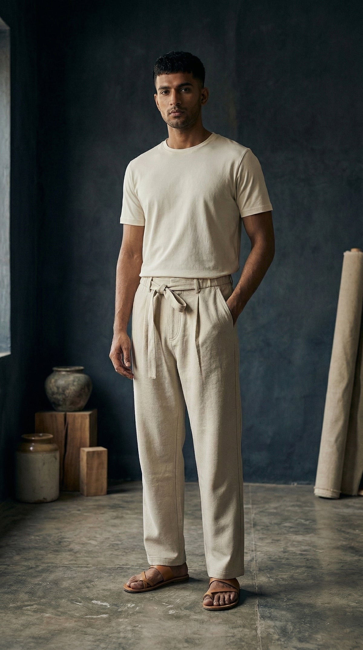 Monochrome Relaxed Trouser — Premium Cotton Twill — view 3