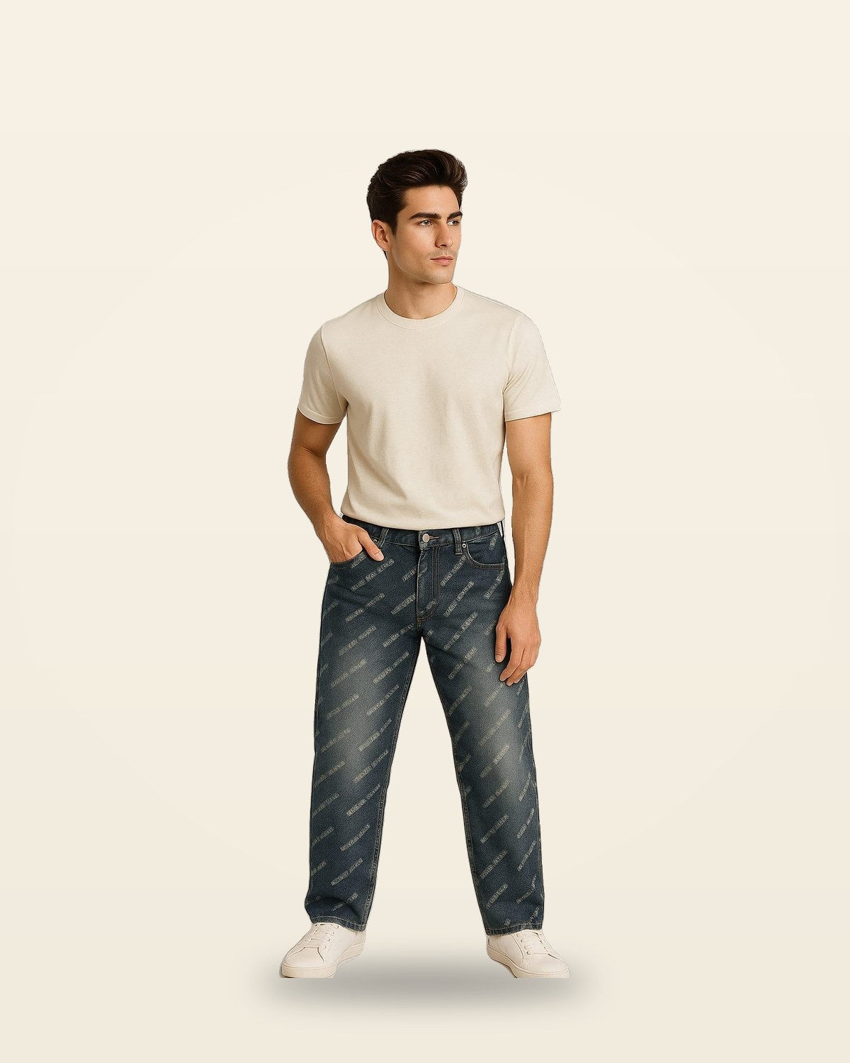 Monogram Denim Jeans — Medium Blue Wash
