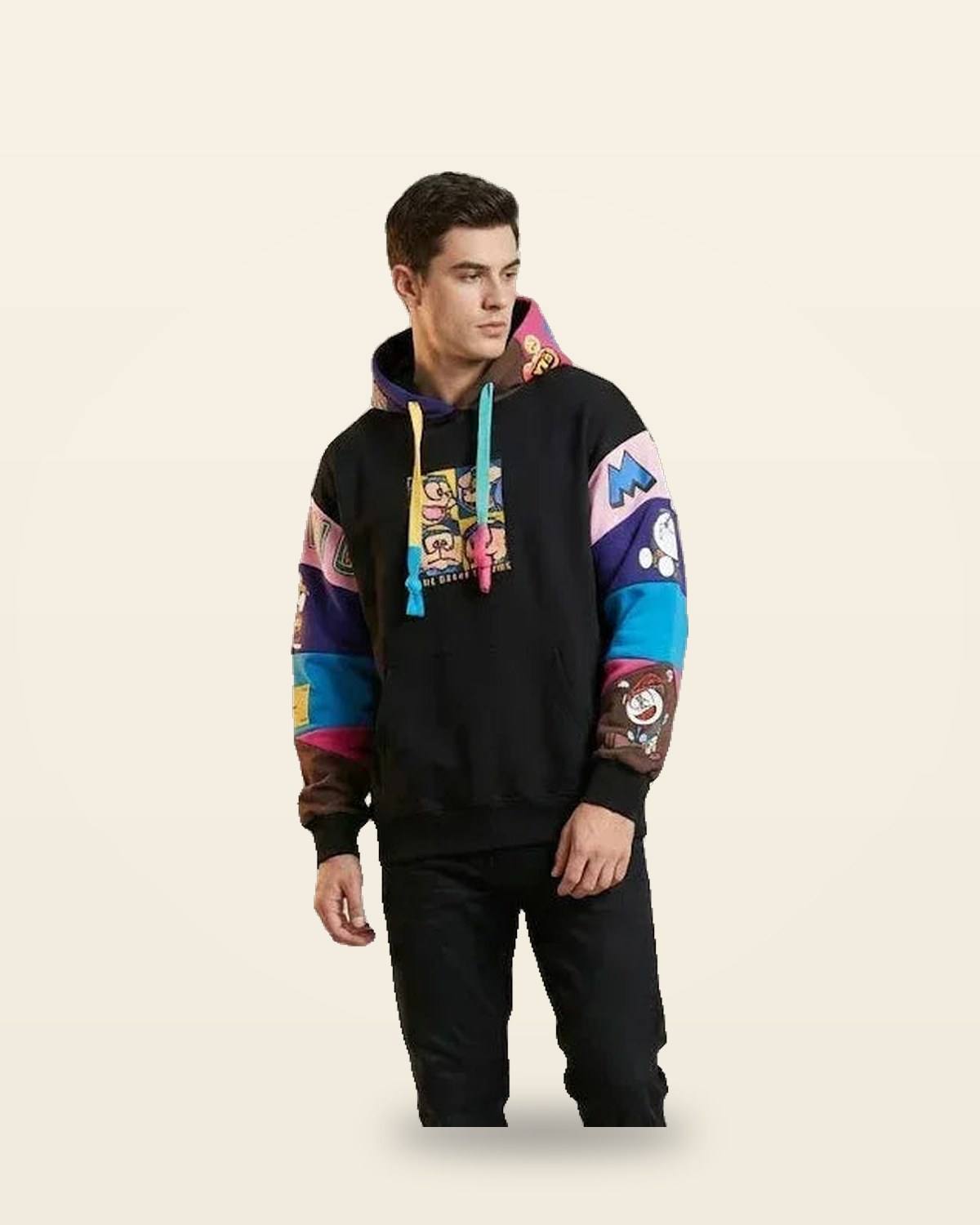 Multi-Color Graphic Print Hoodie — Oversized Fit