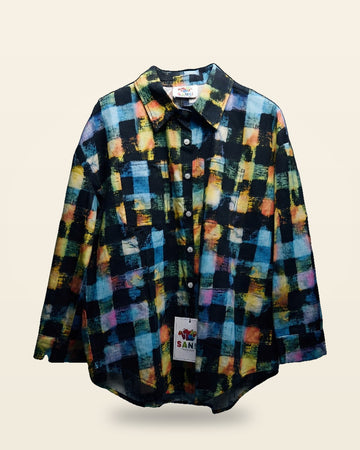 Multicolor Abstract Art Oversized Shirt Premium Woven Cotton — Black