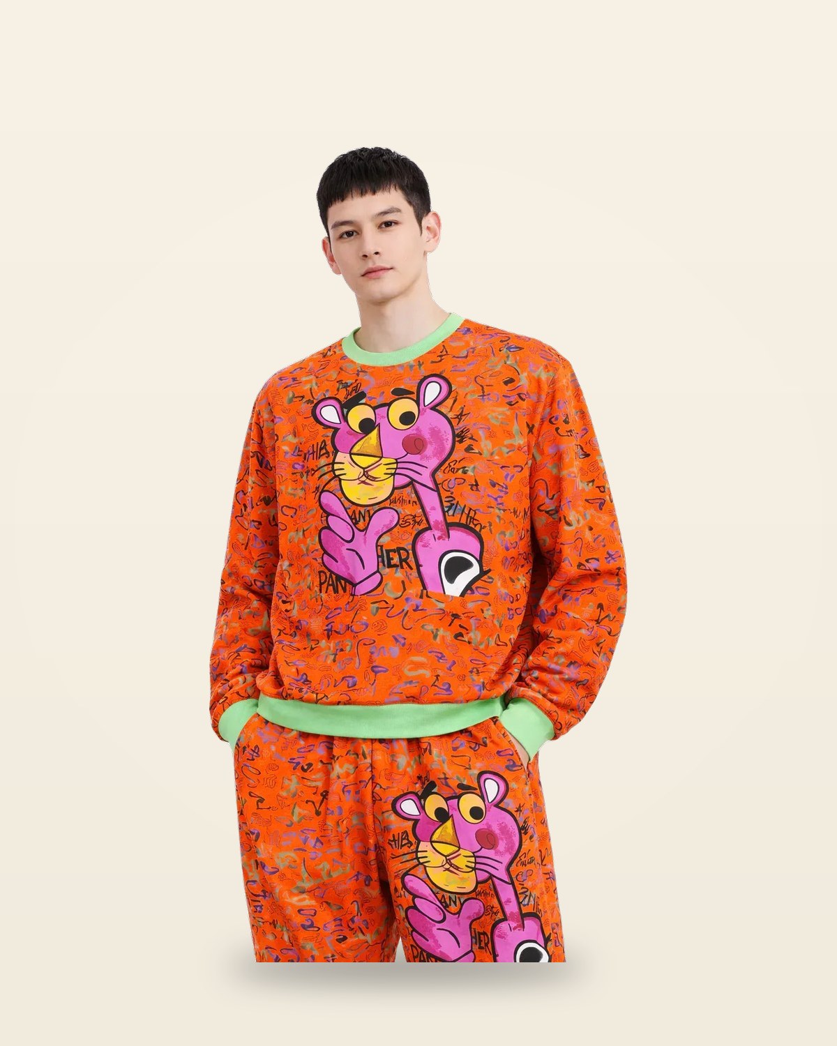 Multicolor Cartoon Print Co-ord Set — Baggy Fit Sweatshirt + Sweatpants